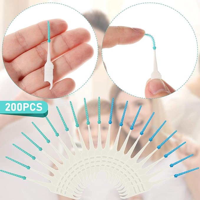 Patelai 200 Pcs Dual-Use Interdental Brushes Soft Silicone Dental Picks Toothpicks Between Teeth Brush, Tooth Flossing Brush for Cleaning Orthodontic Wire Toothbrush Clean Tool (Blue Green)