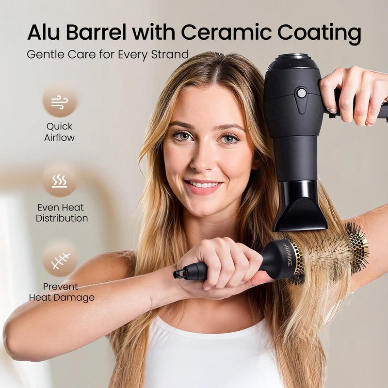 AIMIKE Round Brush for Blow Out, Medium Round Hair Brush with Nano Thermal Ceramic Tech, Quick Blow Drying & Styling, Volumizing Blowout Brushes for Women Medium Hair, 1.7 in Barrel (Not-electric)