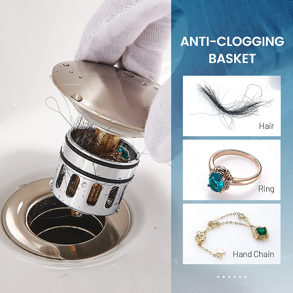 Vessel Sink Drain for Bathroom, Pop-up Drain With Detachable Basket Stopper, Anti-Explosion And Anti-Clogging Drain Strainer, Sink Drain Assembly With Overflow Brushed Nickel, REGALMIX RWF083J