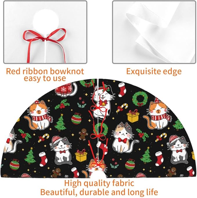 Funny Cats Christmas Tree Skirt, 30 Inch Xmas Tree Mat for Holiday Party Home Decor Indoor Outdoor Use with Adorable Cat Designs 36"