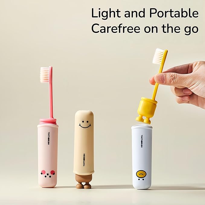 Folding Toothbrush with Built-in Cover, Perfect for Travel, Hiking & Camping, Compact & Portable, Toothbrush with Soft Bristles, for Adults & Kids (Pink)