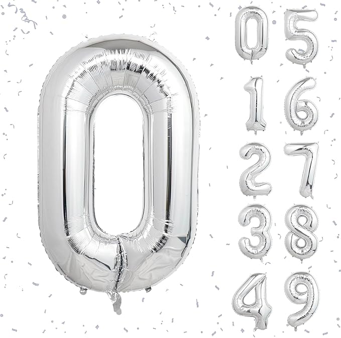 40 Inch Silver Number Balloons, Helium Mylar Foil Number Balloons for Birthdays, Number 0 Balloon for Party Wedding Bachelorette Birthday Bridal Shower Anniversary Celebration Party Decorations