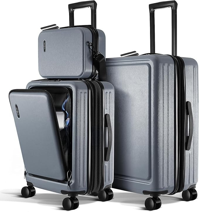 TRAVELARIM Luggage Sets 3 Piece, 20 Inch Carry on Luggage and 24 Inch Suitcases with Wheels Spinner, Durable Hard Shell Suitcase Set, Expandable Travel Suitcase, Grey