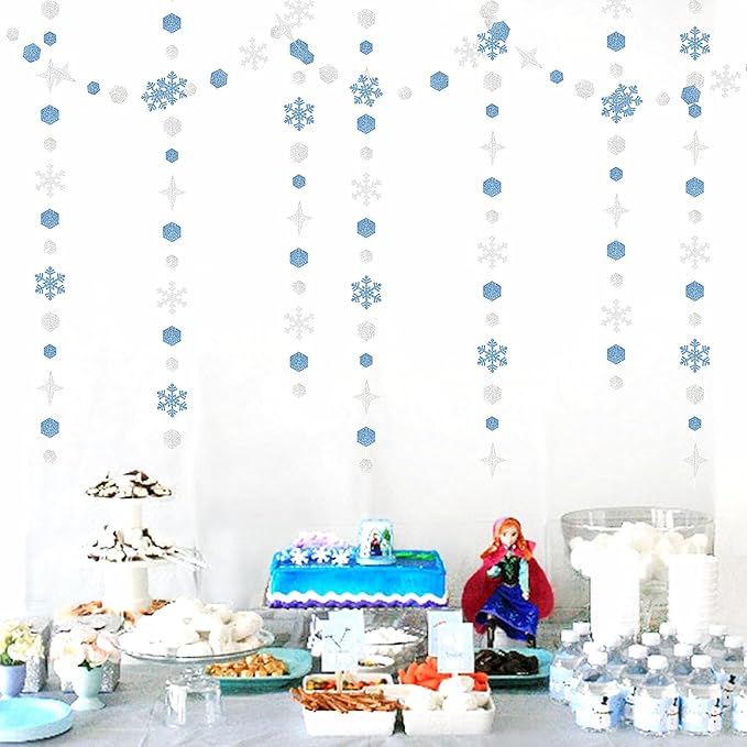 Snowflake-Snow Silver-Blue Christmas Party-Decorations Streamers - 52Ft White Winter Wonderland Frozen Hanging Paper Garland Banner,Birthday Wedding Baby Bridal Shower New Year Supplies Decor Hugtmr