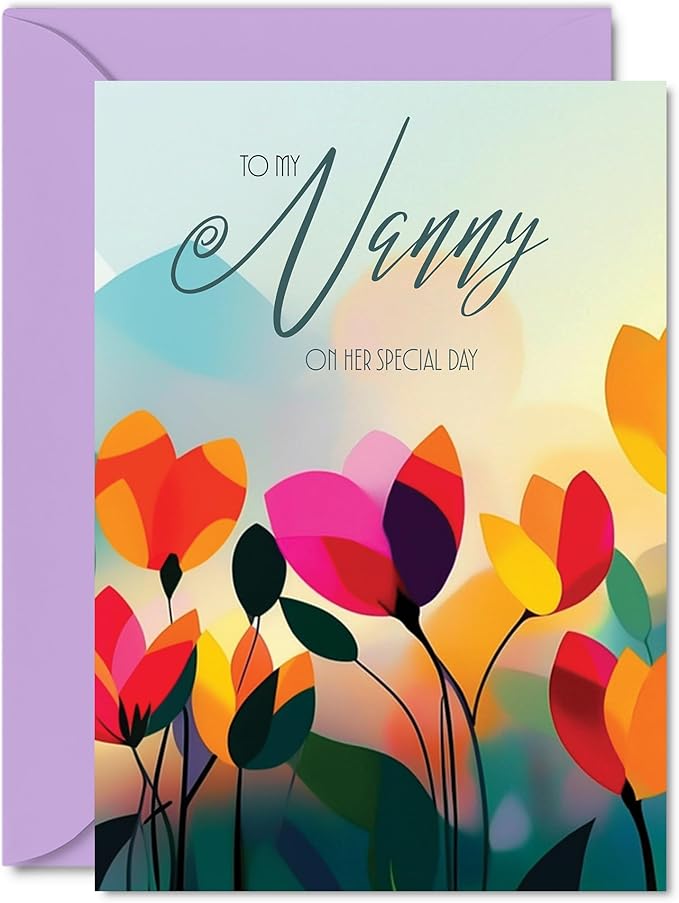 Nanny Birthday Card - Vibrant Summer Flowers - Vivid Happy Birthday Card for Nanny from Granddaughter Grandson, 5x7 Inch Female Floral Bday Golden Greeting Cards
