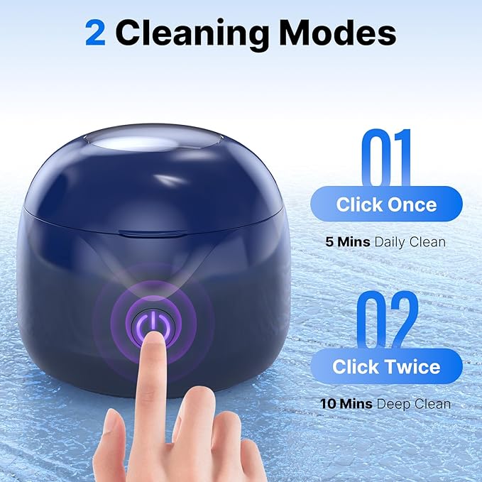 Ultrasonic Retainer Cleaner - UV Dental Cleaning Pod Night Guard Cleaner for Dentures, Aligner, Braces, Toothbrush Heads, Jewelry (Navy Blue)