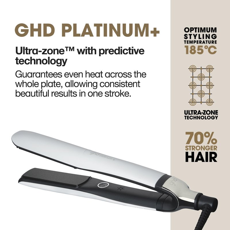 ghd Platinum+ Styler ― 1" Flat Iron Hair Straightener, Professional Ceramic Hair Styling Tool for Stronger Hair, More Shine, & More Color Protection - White