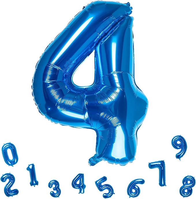 32 Inch Blue Number 4 Balloons Foil Ballon Digital Birthday Party Decoration Supplies (Blue Number 4 Balloon)
