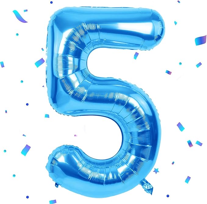 40 inch Blue Number Balloon Giant Foil Helium Balloons Blue Number 5 Balloon for 5th Birthday Party Decorations