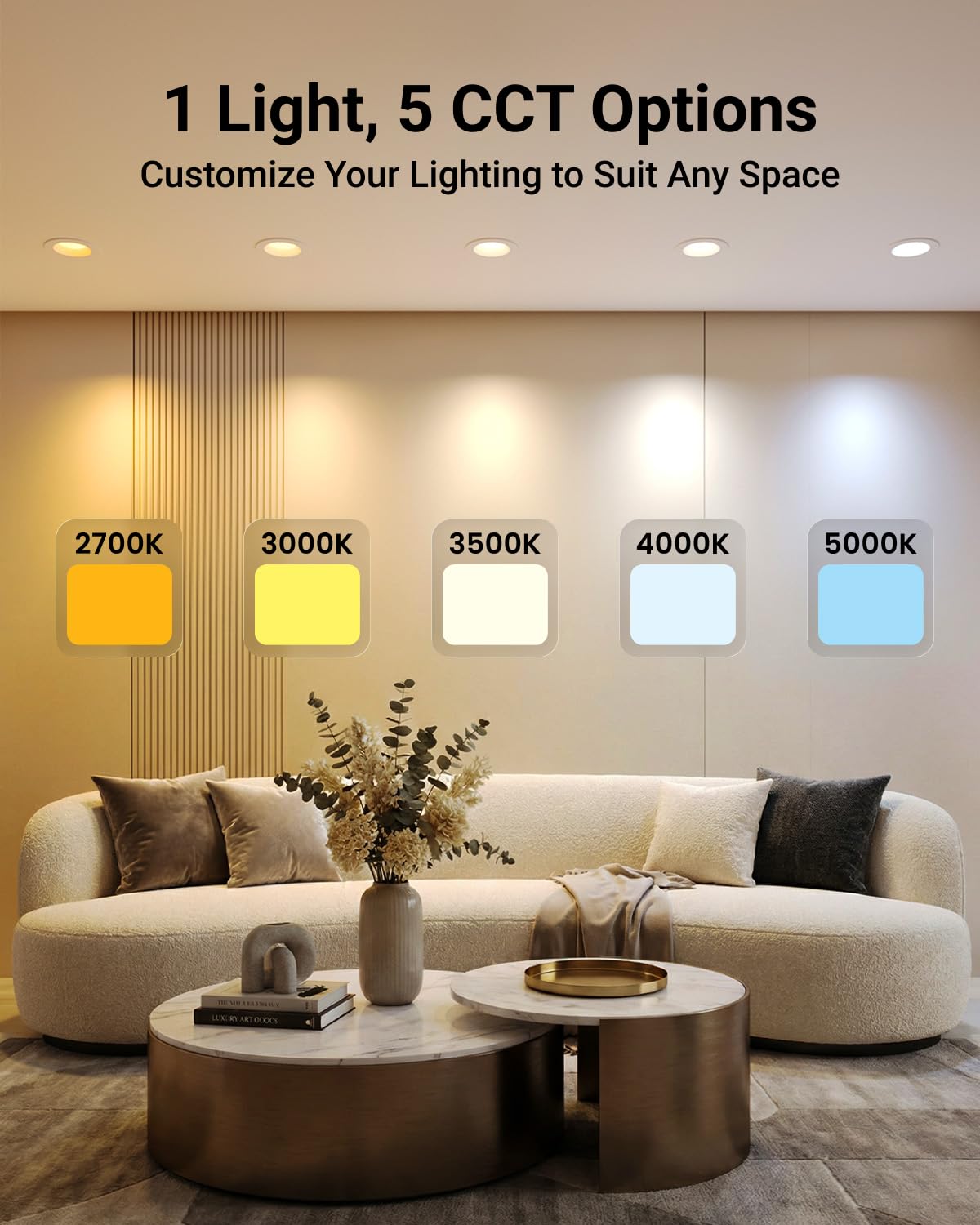 Sunco 12 Pack 6 Inch Retrofit LED Recessed Lights, 5CCT, 13W=100W Dimmable