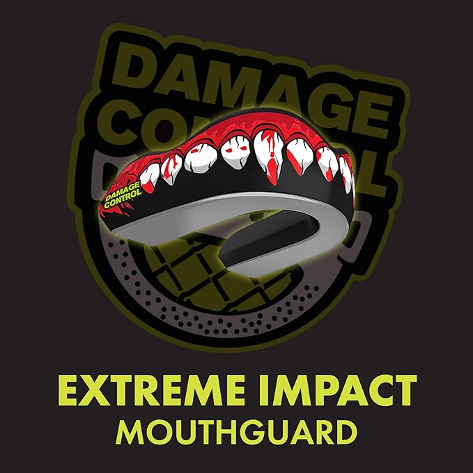 DAMAGE CONTROL Extreme Impact Mouth Guard – Sports Mouthguard for Boxing, MMA, BJJ, Hockey, Rugby, Lacrosse, & More – Mouthpiece for Teeth & Jaw Protection, for Youth & Adults (Adult, Bleeding Fangs)