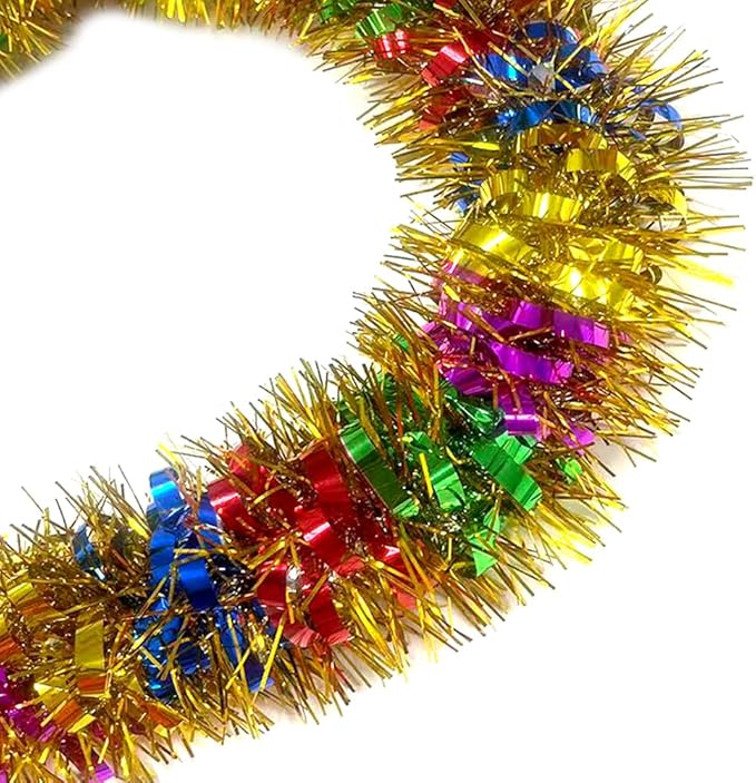 33 Ft Christmas Tinsel Garland Shiny Thick Metallic Twist Foil Xmas Tree Decorations for New Year Parties Birthday Party Teachers Day Easter Parade Floats Indoor Outdoor Hanging Decor Supplies