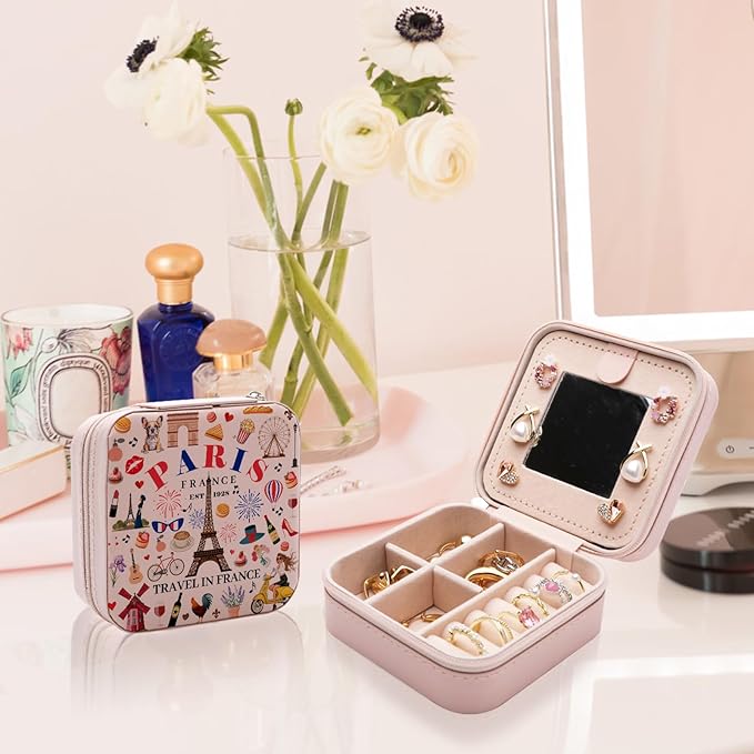Paris Travel Gifts for Women Jewelry Box, France Lovers Birthday Gift, Paris City Themed Souvenirs for Traveller Women Friends, France Travel Favors Jewelry Case Organizer