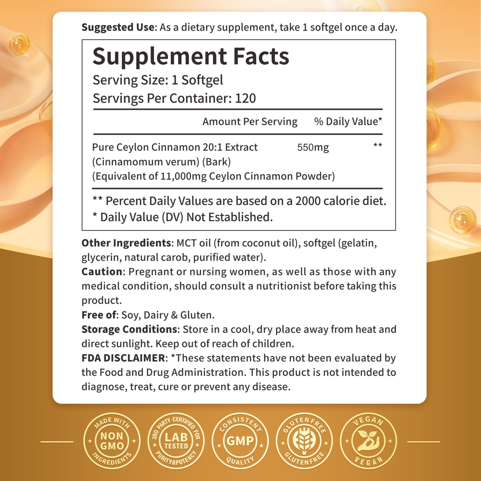VivoNu 2-in-1 Organic Ceylon Cinnamon with MCT Oil Supplements Softgels, 480 Day Supply, Liposome Highly Bioavailable Extract, Energy & Metabolism Support, Non-GMO, Gluten Free, 480 Softgels, 4 Bag