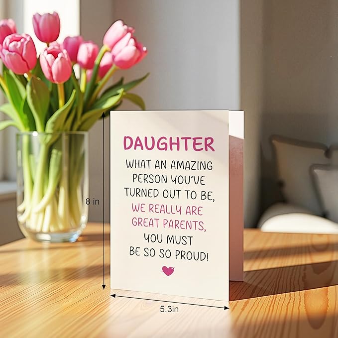 Qiliji Funny Daughter Birthday Card from Parents, Humorous Birthday Card for Adult Daughter, Daughters Bday Cards Gifts from Mom and Dad, We Are Great Parents You Must Be So Proud