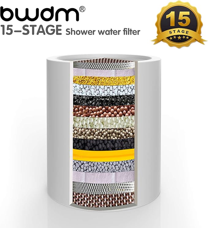 Shower Filter Replacement Cartridge, 15 stage, High Output, Vitamin C, Removing Heavy Metals Hard Water.Universal with Any Shower Filter of Similar Design.Pack of 2