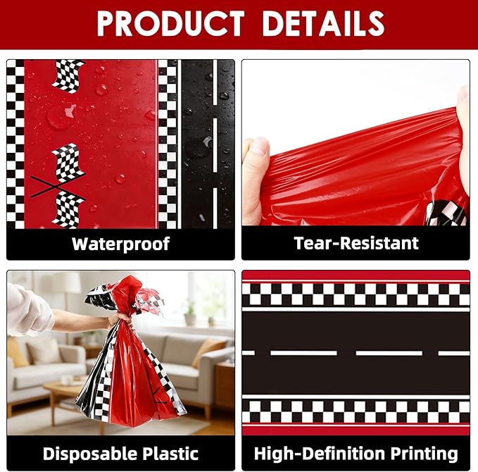 Slergut Race Car Birthday Party Decorations, 3 Pack Racing Car Tablecloth Checkered 54"x108", Race Cars Decorations Party Supplies Favors, Cars Birthday Decoration for Boys Baby Shower