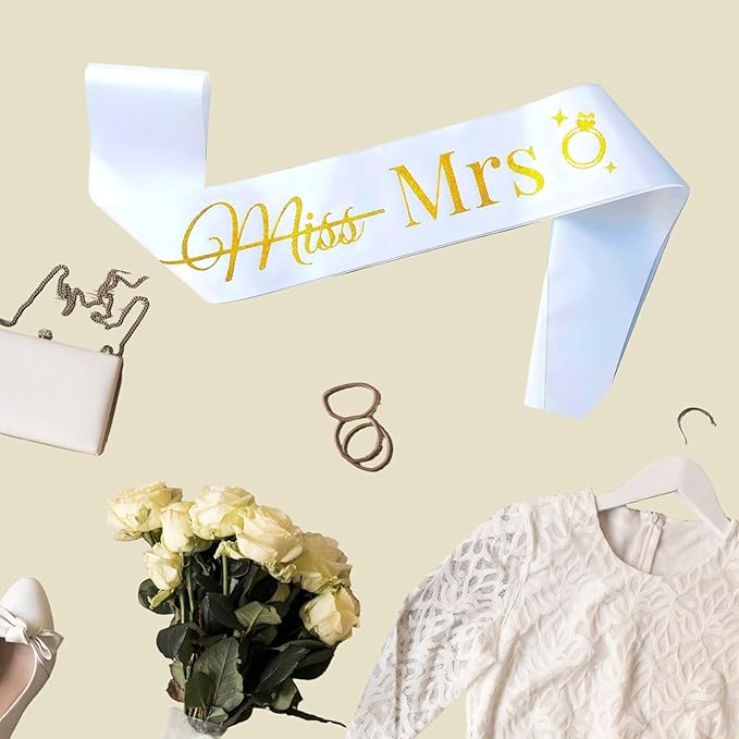 Bride to Be Sash, White Bachelorette Hen Party Decorations with Gold 'Miss Mrs', Funny Bridal Shower Gifts for Women, Future Wifey Engaged Era Supplies, I Said Yes Wedding Proposal Favors