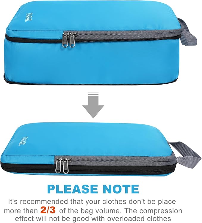 BAGAIL 4 Set/6 Set/8 Set Compression Packing Cubes Travel Accessories Expandable Packing Organizers (Cloth Pattern, 4-Blue)