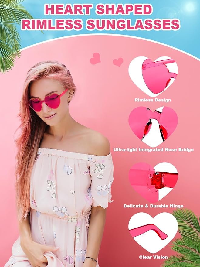 Heart Shaped Sunglasses for Women Colorful Glasses Fun Trendy Transparent Heart Sunglasses Party Favor