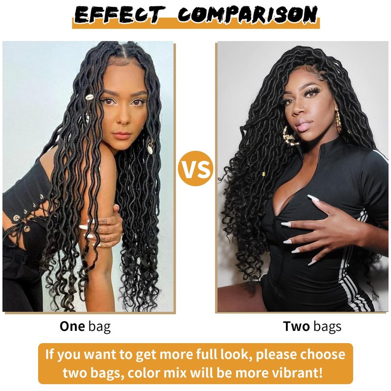 Goddess Locs Crochet Hair 24 Inches 6 Packs Pre Looped Faux Locs Crochet Hair For Women Soft Bohemian Crochet Faux Locs With Curly Ends(1B, 24 Inch, 6 Packs)