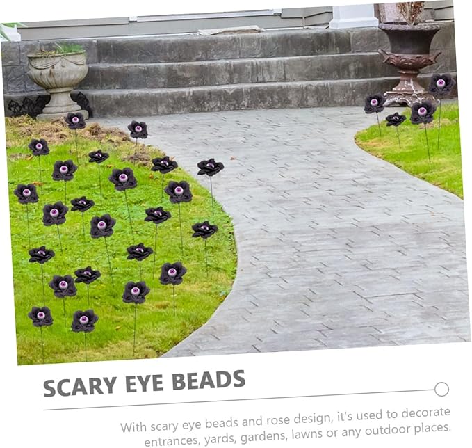 balacoo Halloween Yard Decorations 4pcs Black Rose Sign Stakes Eyeball Flowers Outdoor Decor