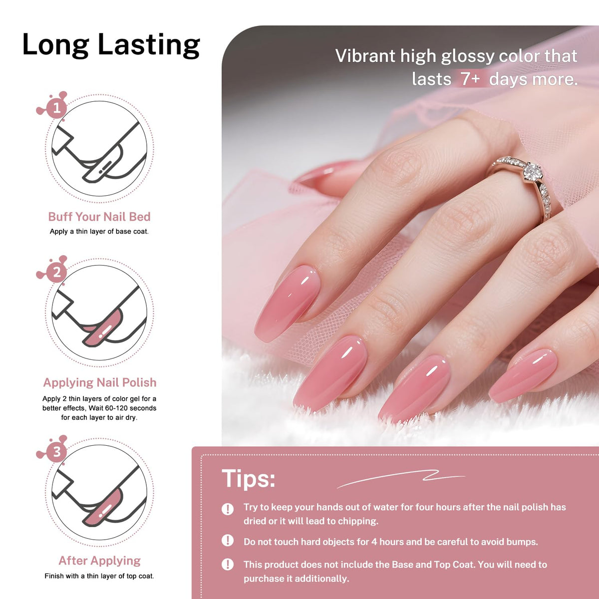 OpenLive 16.5ml Dusty Rose Nail Polish Large Volume Quick Drying Light Pink Nail Polish, Fast Drying and Long Lasting Color Nail Art DIY Home Manicure Gift for Women