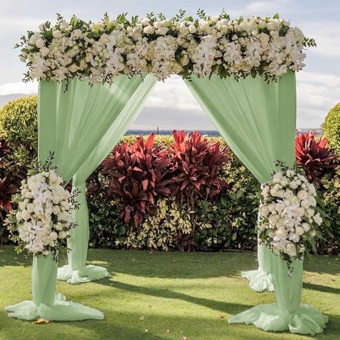 Wedding Arch Draping Fabric 30'' x 18FT Sheer Chiffon Arch Drape Backdrop 2 Panel Sage Green Drapes for Easter Bridal Shower Photo Booth Church Decor Birthday Party Outdoor Decoration