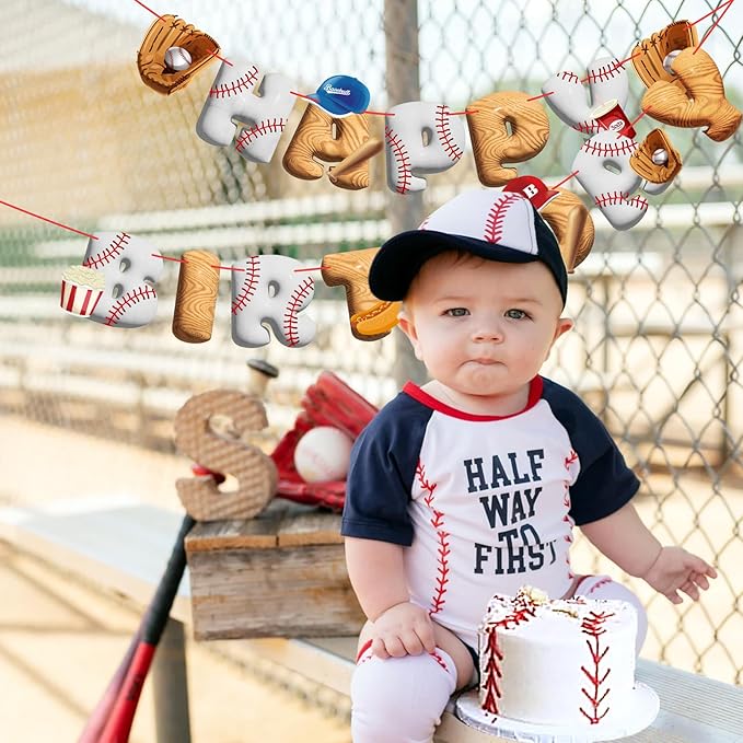 Pre-Strung Baseball Birthday Decorations, Baseball Happy Birthday Banners, Pre-Assembled Sports Banners Decorations