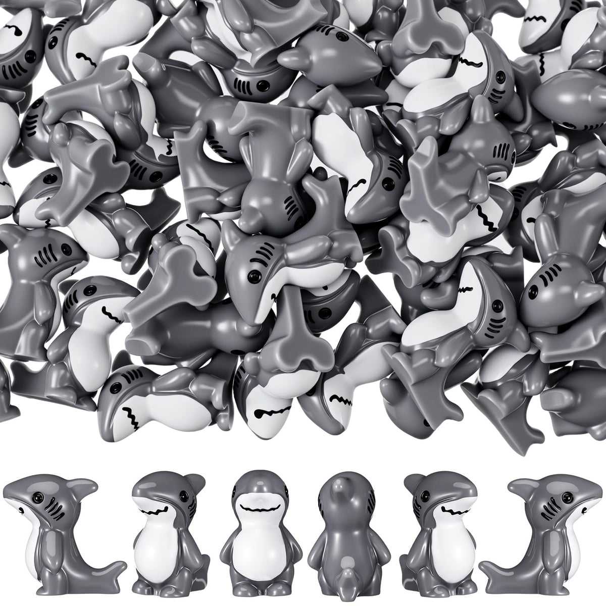 Soulchen 50 Pcs Mini Resin Shark Figurine Small Shark Figurine for Desktop Decoration Miniature Animal Statue for Landscape Living Room Office Kitchen Bathroom Prank and Prop Party Gifts