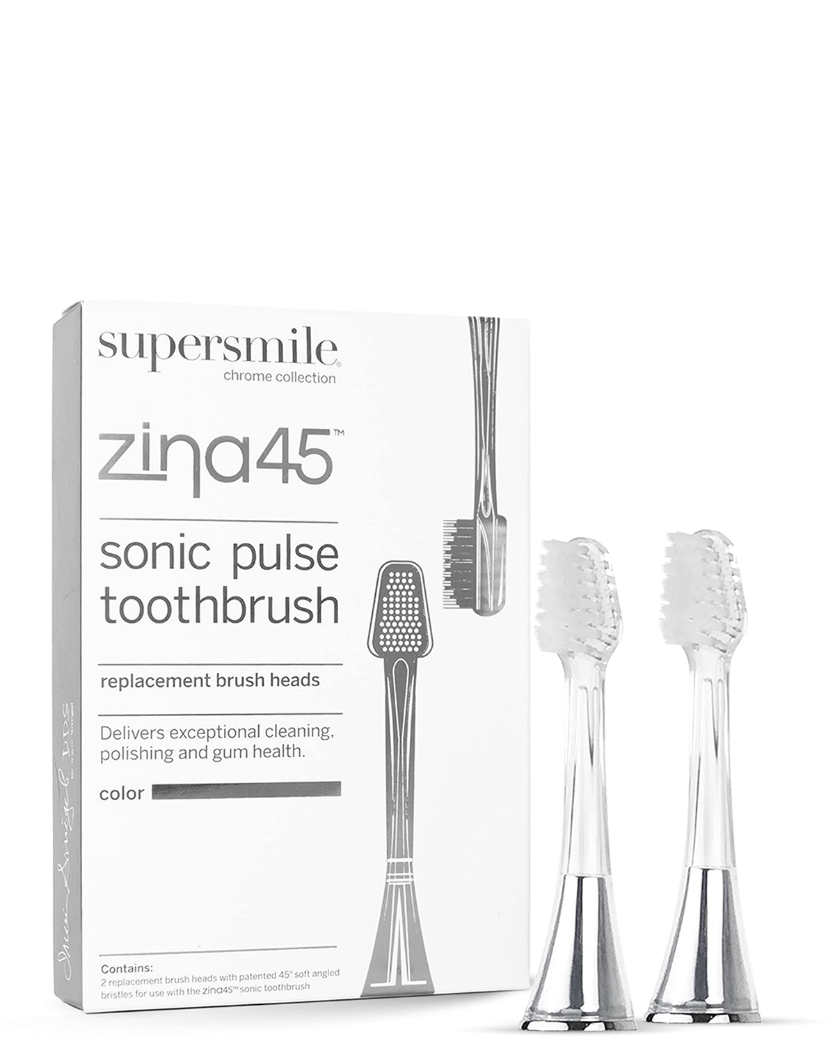 Supersmile Zina45 Replacement Brush Heads, Silver, 2-Pack
