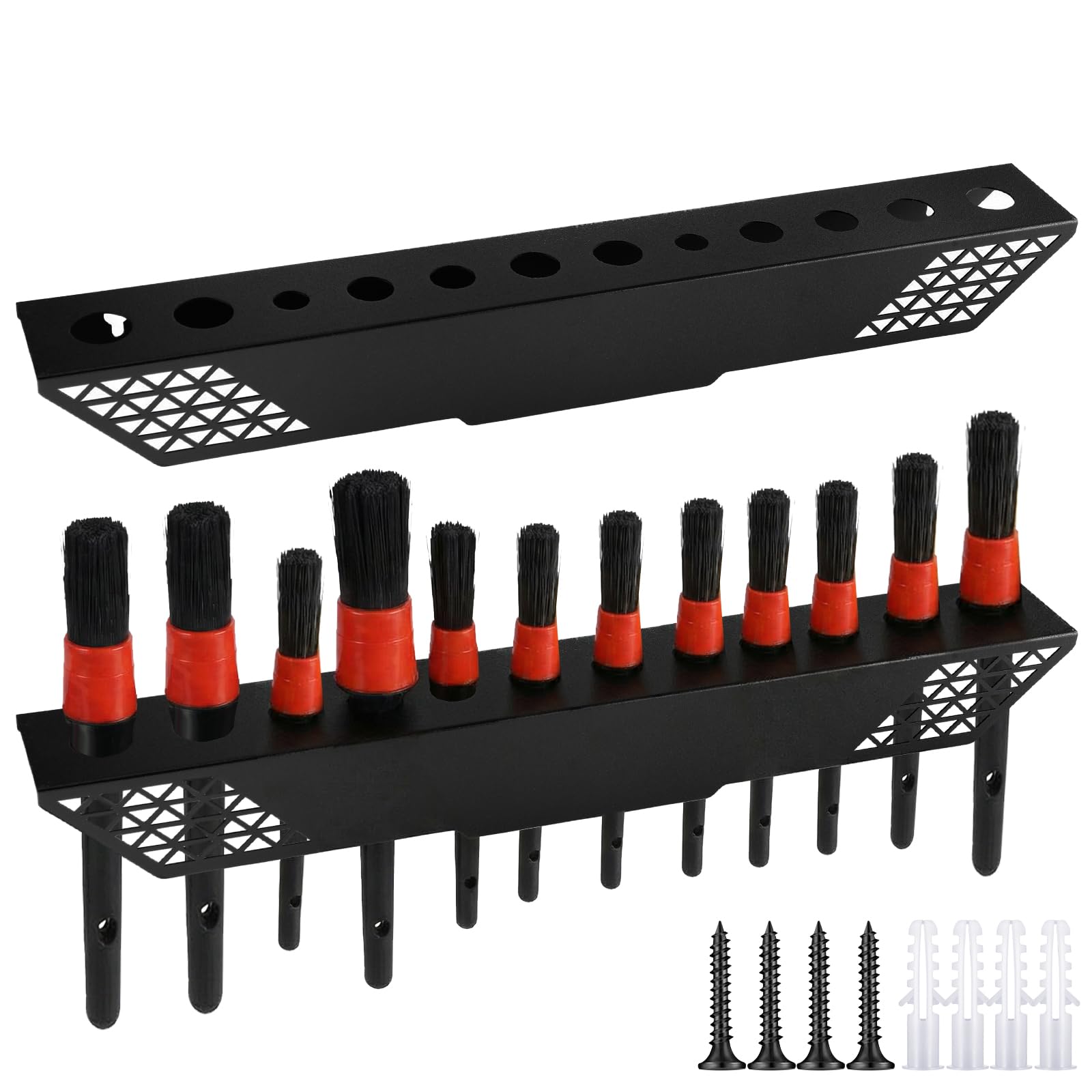 Otoolling 2 Pcs 12 Slot Detailing Brush Holder Car Detail Brush Rack Pan Wall-mount Brushes Organizer Products with Hardware Coa
