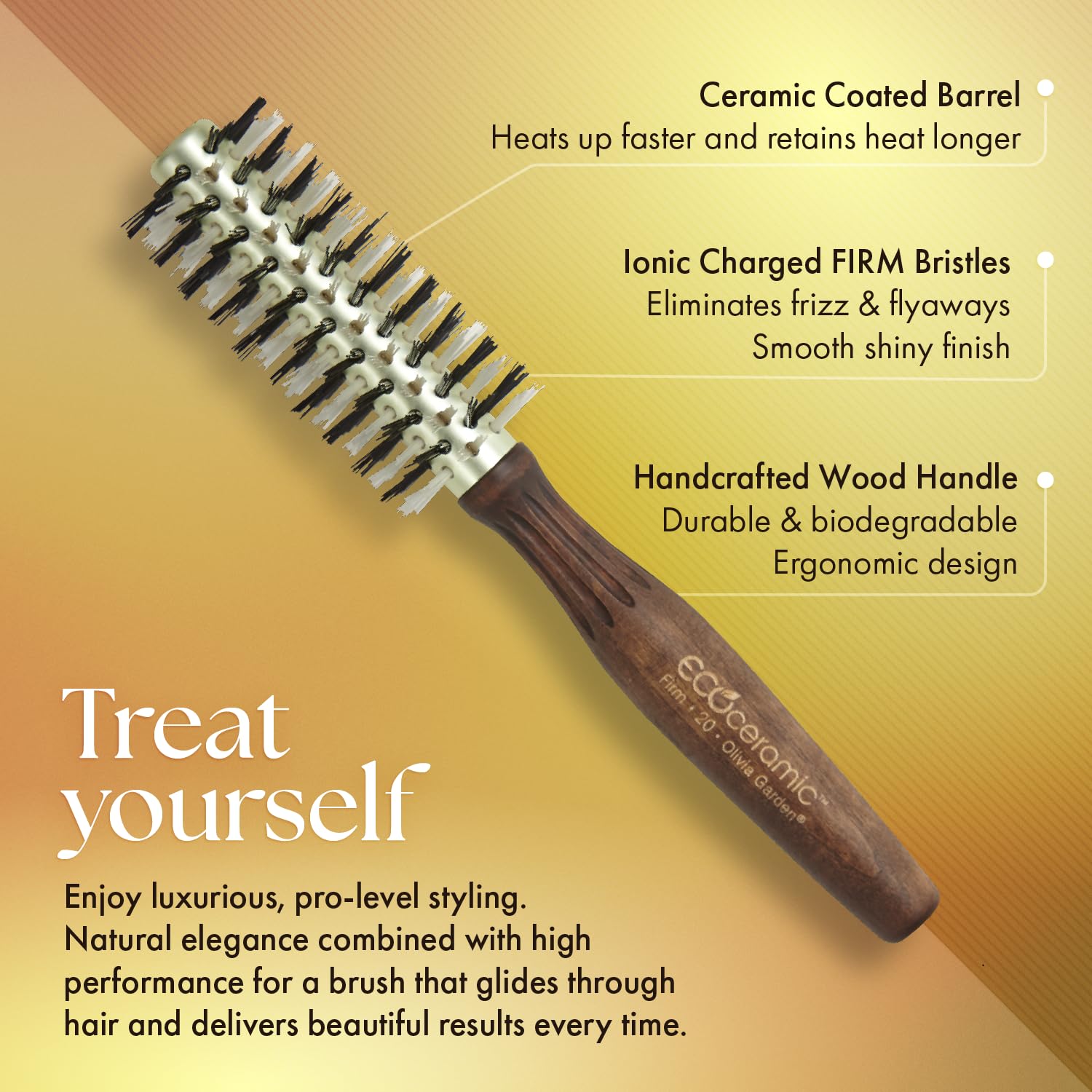 Olivia Garden Ecoceramic Firm Bristles Round Thermal Hair Brush (1 3/4")
