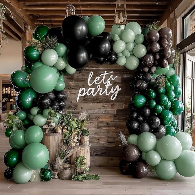Green Black Brown Balloons Double Stuffed Pearl Dark Emerald Green Brown Balloon Arch Kit Sage Balloon Garland for Camo Birthday Baby Shower Camping Safari Jungle Army Party Decorations
