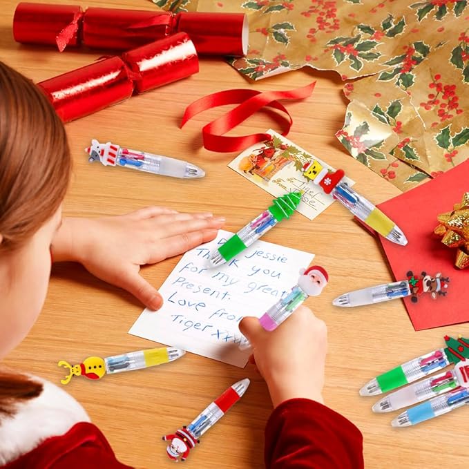 24PCS Christmas Multicolor Ballpoint Pens 4 Colors in 1, Retractable 0.7mm Cartoon Cute Fun Pens Santa Snowman Writing Pens for Holiday Party School Supplies Students Rewards