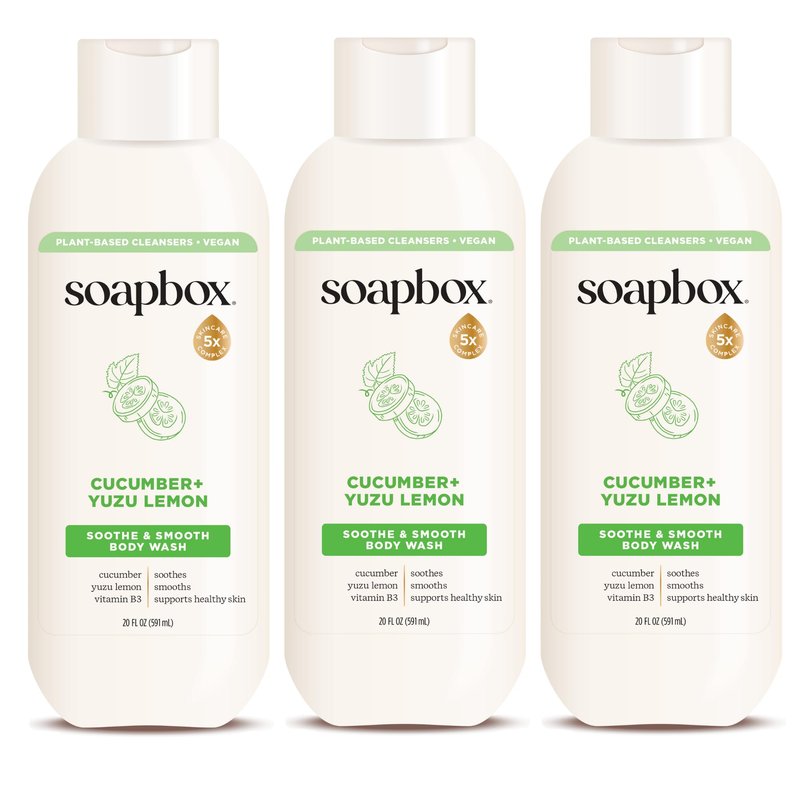 Soapbox Moisturizing Body Wash, Cucumber & Yuzu Lemon Shower Gel - Hydrating Natural Body Wash with Shea Butter - Clean Ingredients Free of Harsh Chemicals, Sulfates, Parabens & Silicones - 3 Pack