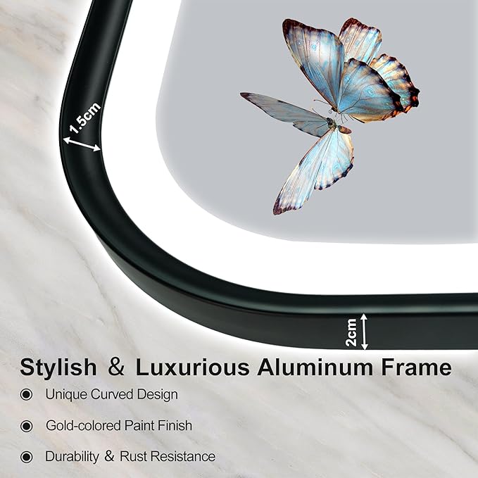 S'bagno 40X28 Black LED Mirror for Bathroom with Frontlit & Backlit, LED Bathroom Mirror with Metal Frame, Anti-Fog, Stepless Dimmable, 3 Colors Temperature LED Vanity Mirror(Horizontal/Vertical)