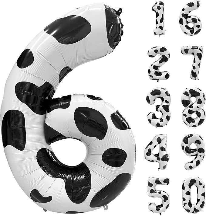 Cow Print Number Balloons, Large Foil Number 6 Balloon 40 Inch Cow Balloon for Boys Girls Birthday Decoration Cow Themed Birthday Party Decorations Farm Animal Party Supplies