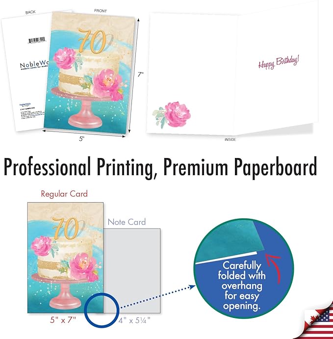 NobleWorks 70th Milestone Birthday Greeting Card with 5 x 7 Inch Envelope (1 Card) Number Cake 70 C10118MBG