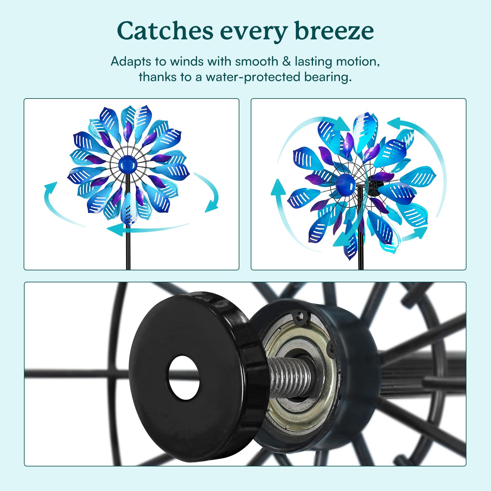 Cyan Oasis Wind Spinners Outdoor for Yard and Garden, Metal Large Wind Spinner with Stake, Windmill for Yard, Gift for Family Friends(84'' H x 24'' W)