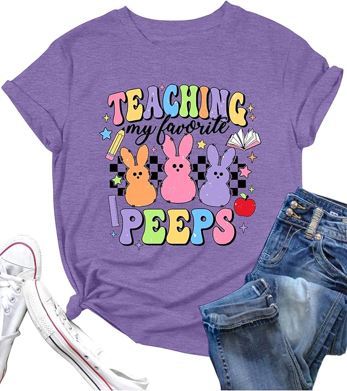 LAZYCHILD Women Easter Teacher Shirts: Funny Treat All with Kindness T-Shirt Bunny Rabbit Tee Tops