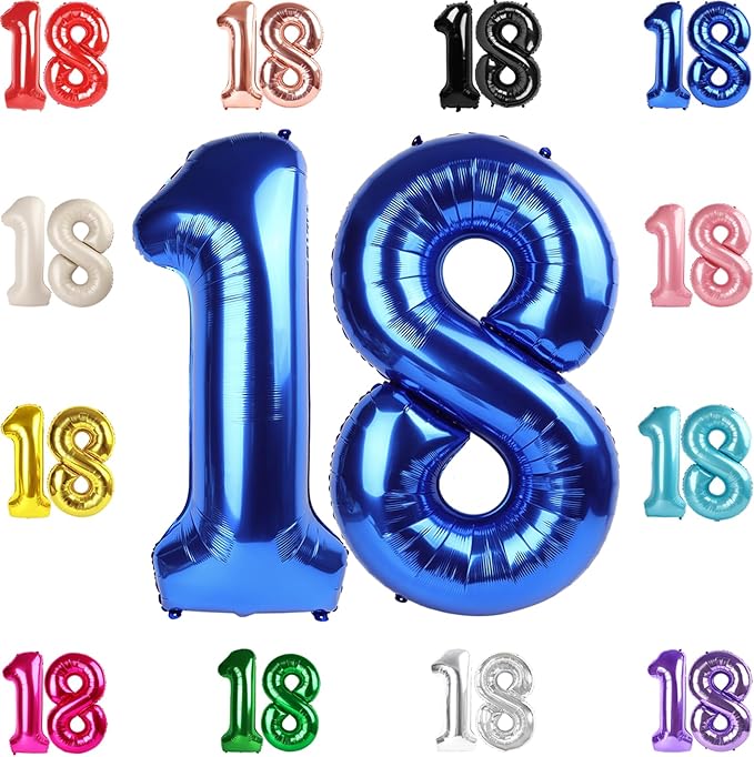 18 Balloon Number, Metallic Blue Number 18th Birthday Balloons 40 Inch, 18 Years Old Metallic Blue Birthday Decorations for Boys Girls, 18th Anniversary Decorations
