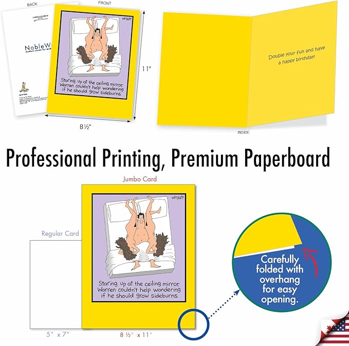 NobleWorks -1 Funny Birthday Card Inappropriate (8.5 x 11 Inch) - Humor Cartoon Bday Notecard with Envelope - Grow Sideburns J8367BDG