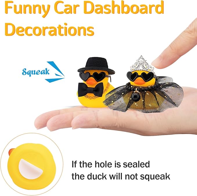wonuu Pair Set of 2 Wedding Rubber Ducks, Bride Groom Duckies Marriage Rubber Duck Mini Couple Ducky for Ceremony Gift Souvenir Marry Blessings Elegant Heartwarming Present, Black