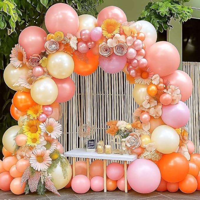 Pink Orange Balloons Double Stuffed Pearl Balloon Arch Latex Rose Light Pink Nude Balloon Garland for Birthday Baby Shower Wildflower Wedding Bridal Shower Warmful Home Party Decoration