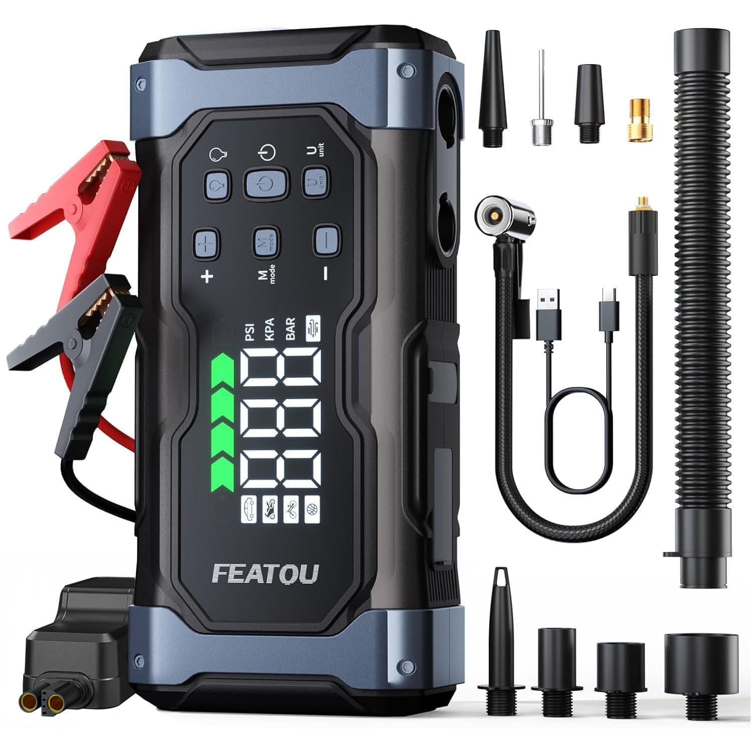 High-Power 9000A Jump Starter with Air Compressor, 12V Car Battery Jump Starter, Portable Jump Box for Car(All Gas/14L Diesel) w