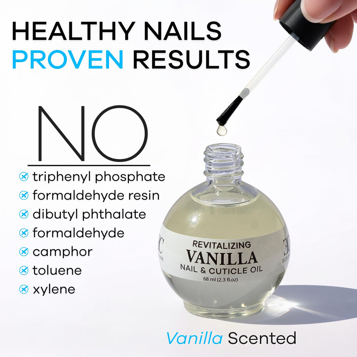 Ellie Chase Moisturizing Cuticle & Nail Care Oil 2.3 Fl Oz - Vanilla Scented – Infused with Jojoba Oil, Aloe, Vitamin E – Nail & Cuticle Hydration, Repair, Moisturizer, Strengthener, Growth