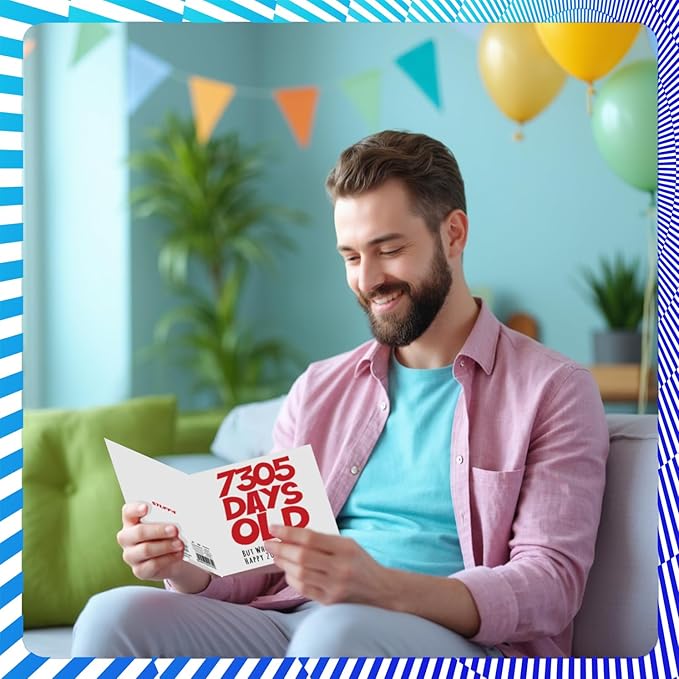 Stuff4 20th Birthday Card for Men Women Him Her - 7305 Days Old - Funny Adult Twenty Twentieth Happy Birthday Card for Brother Sister Son Daughter Cousin, 5.7 x 5.7 Inch Humor Joke Greeting Cards
