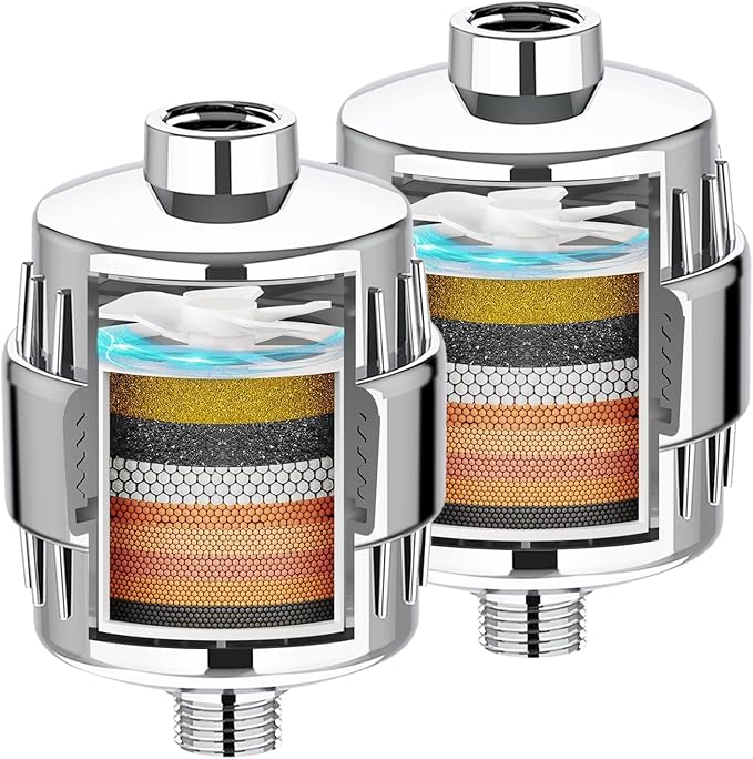 Yodel Shower Filter 2 Pack Chrome - Hard Water Softener, 99% Removes Chlorine & Impurities, Improves Skin & Hair Condition, Universal Fit for Shower Heads