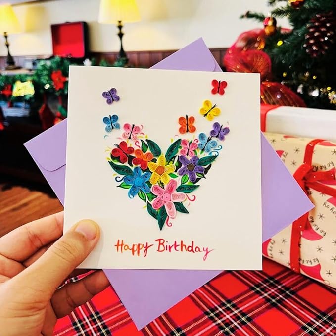 Quilling Card 3D Greeting Cards, handmade Quilling Cards birthday card, handcrafted cards for all occasions, Heart, tulip flower (Heart)